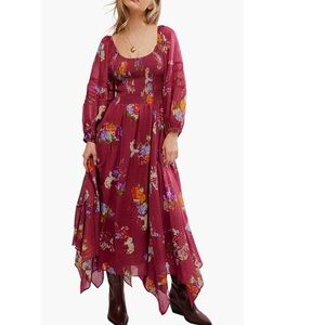 Free People Morning Glory Floral Smocked Long Sleeve Maxi Dress
